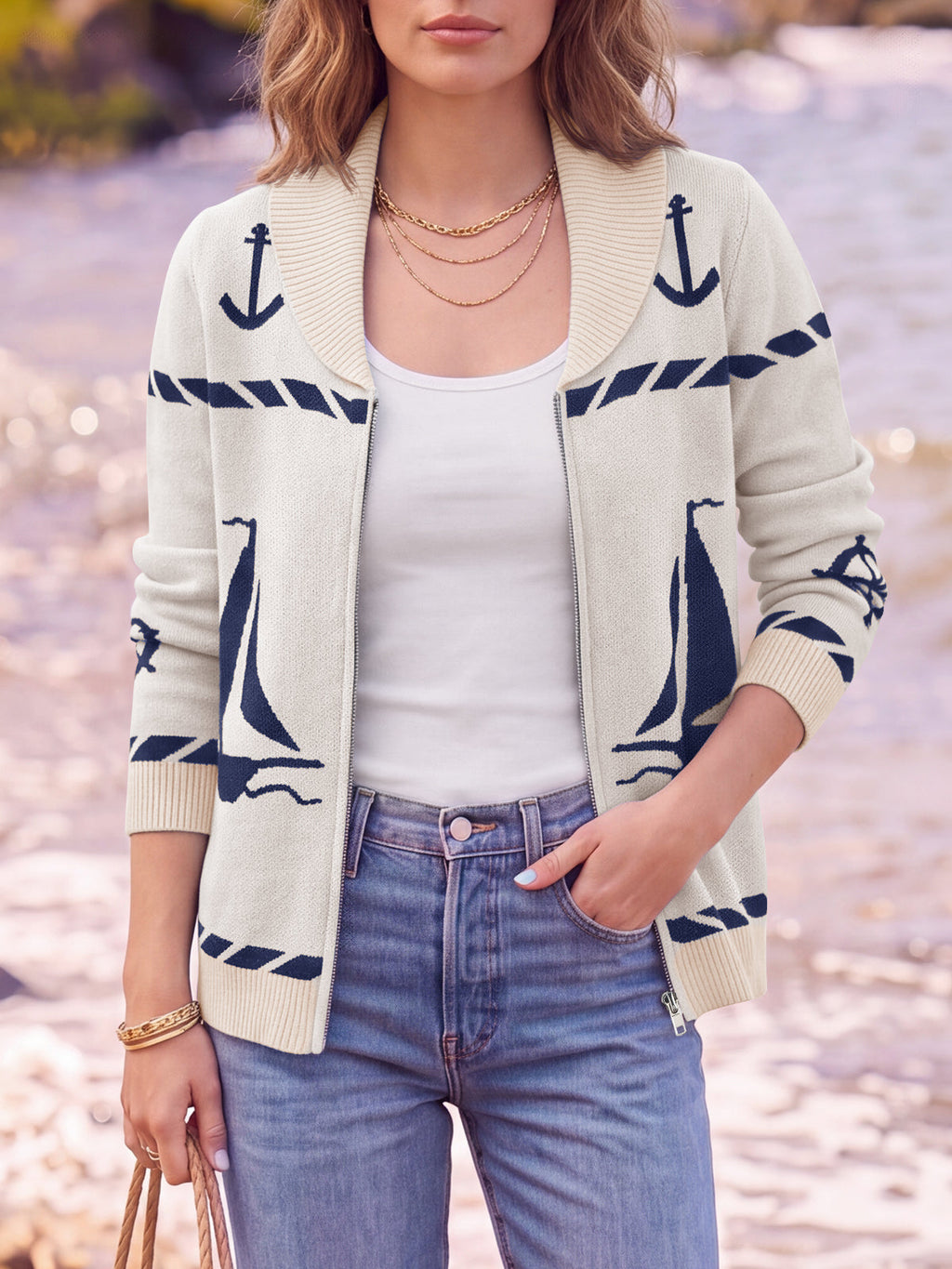 usvara Womens Zip Up Collared Sweater