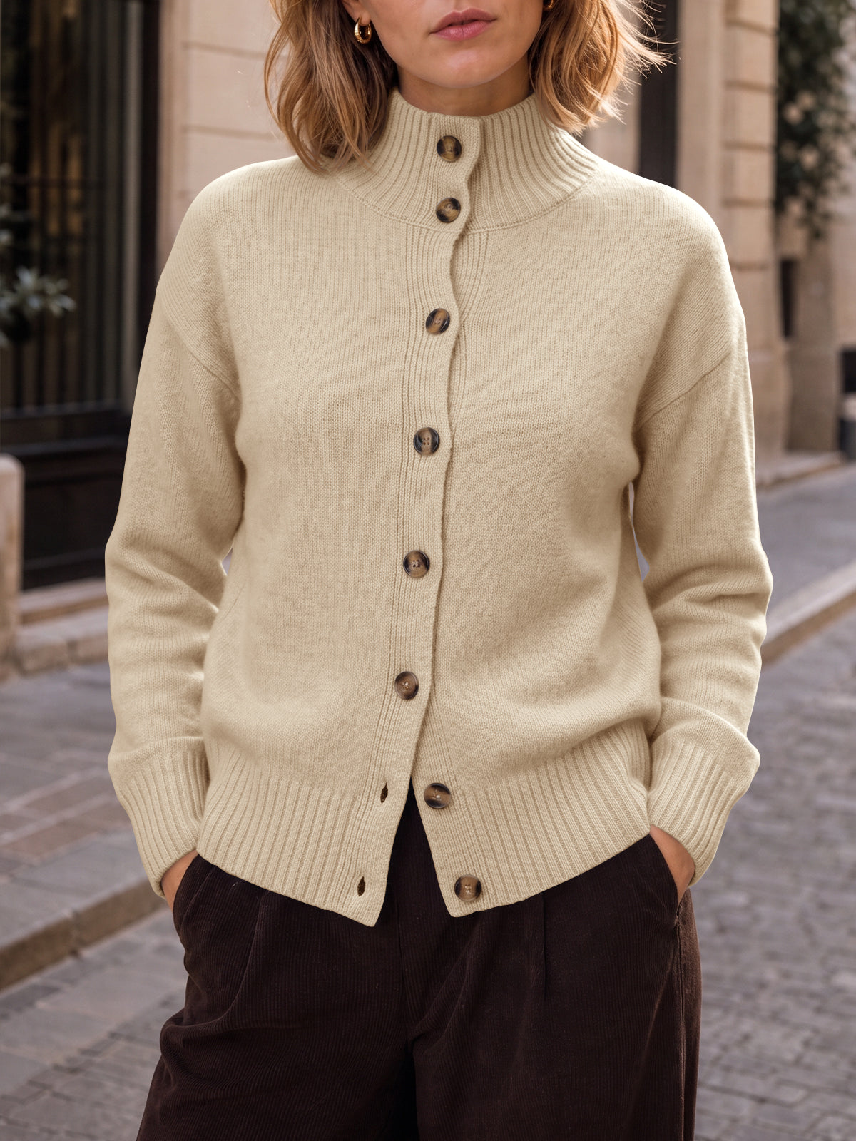 usvara Womens Mock Neck Button Up Cardigans