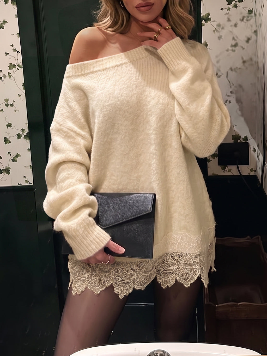 usvara Women Lace Patchwork Sweater