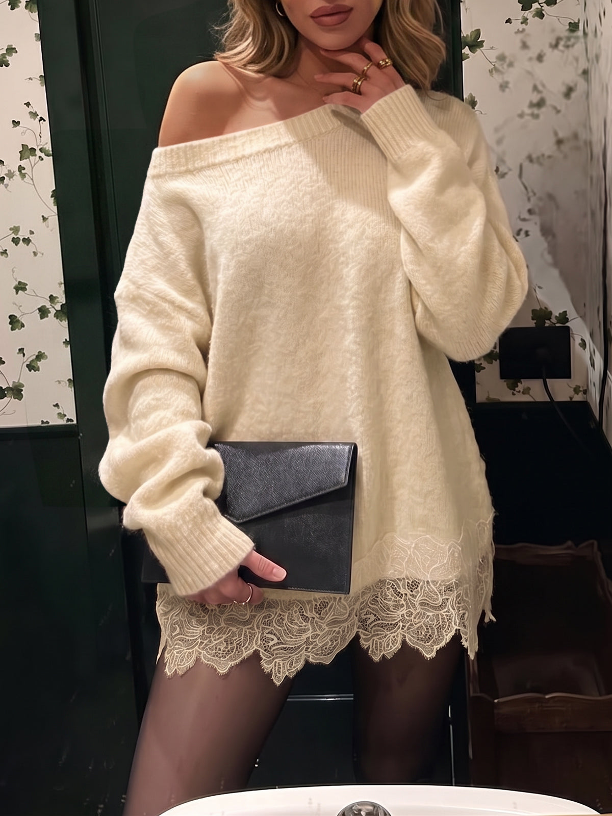 usvara Women Lace Patchwork Sweater