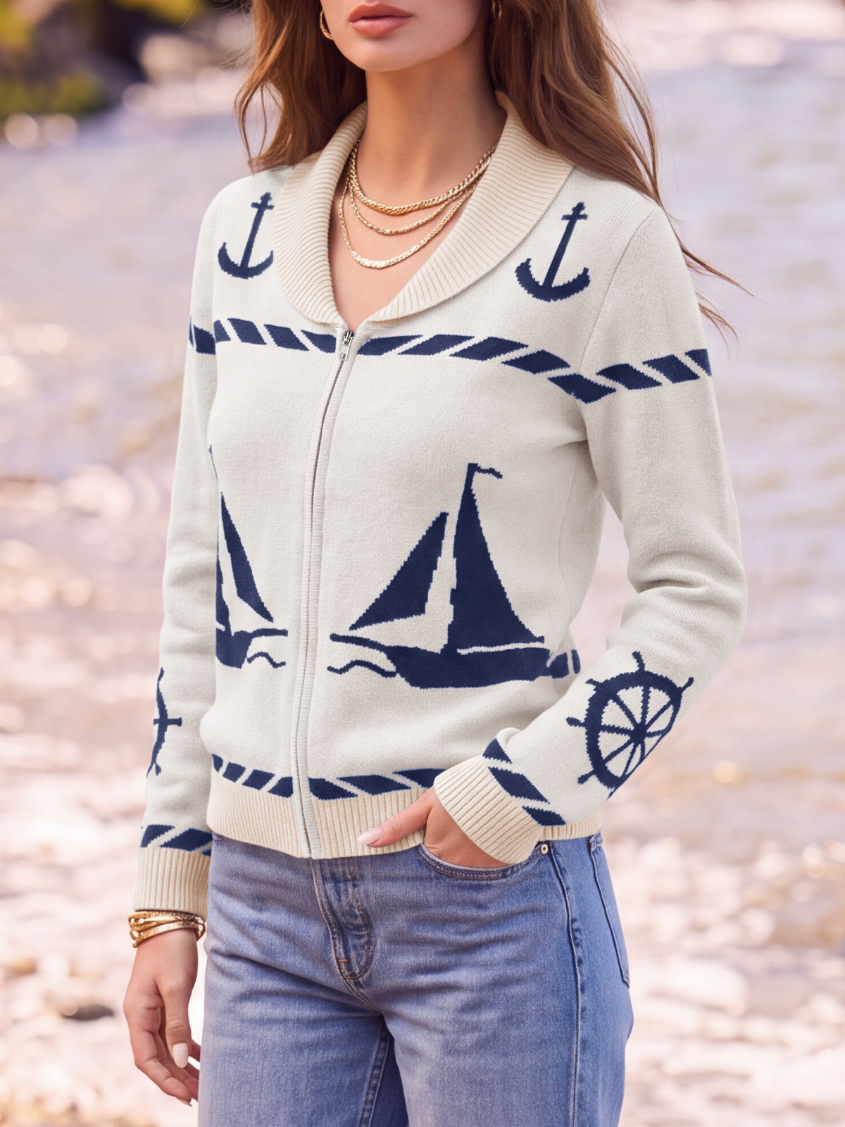 usvara Womens Zip Up Collared Sweater