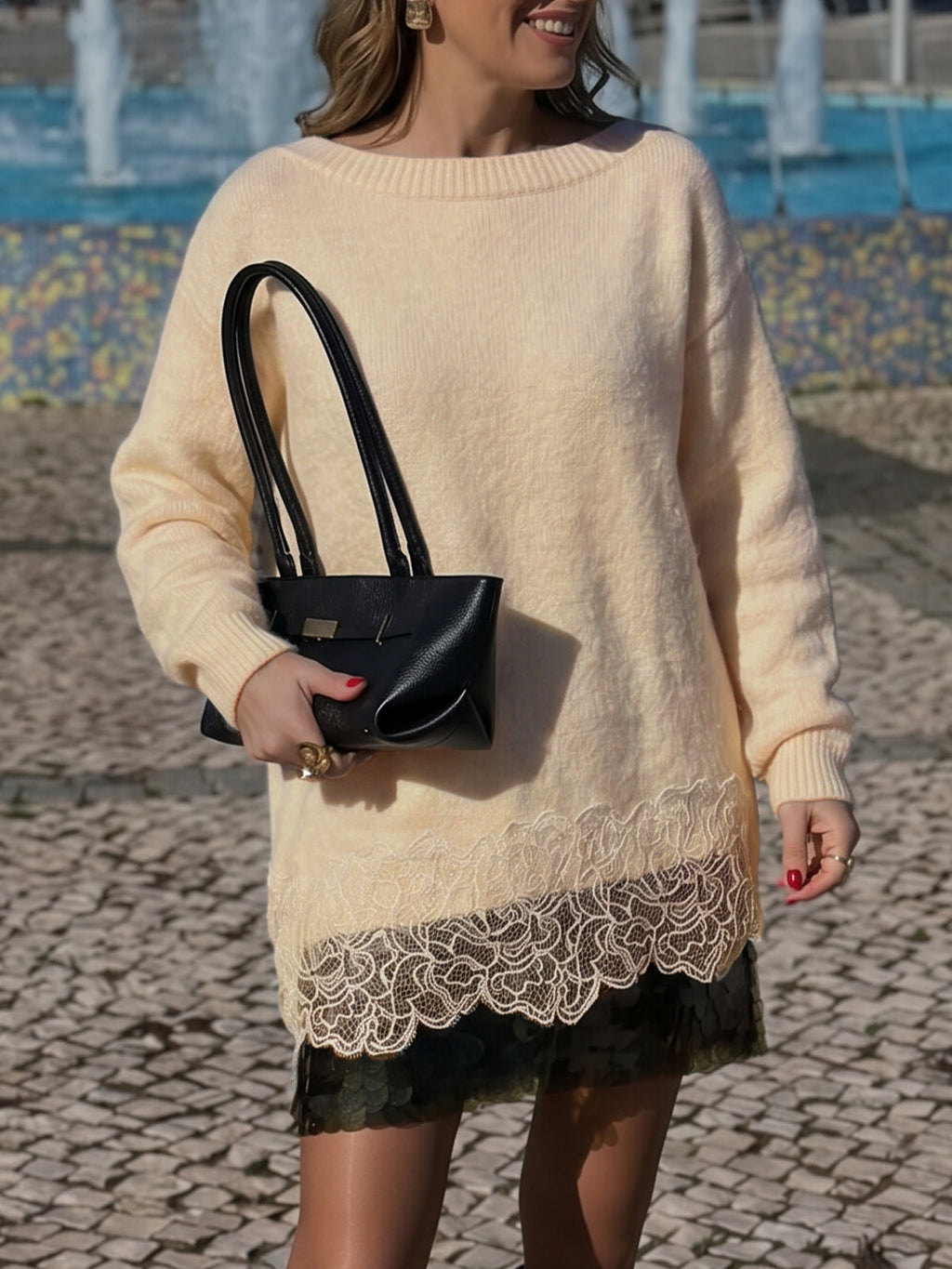 usvara Women Lace Patchwork Sweater