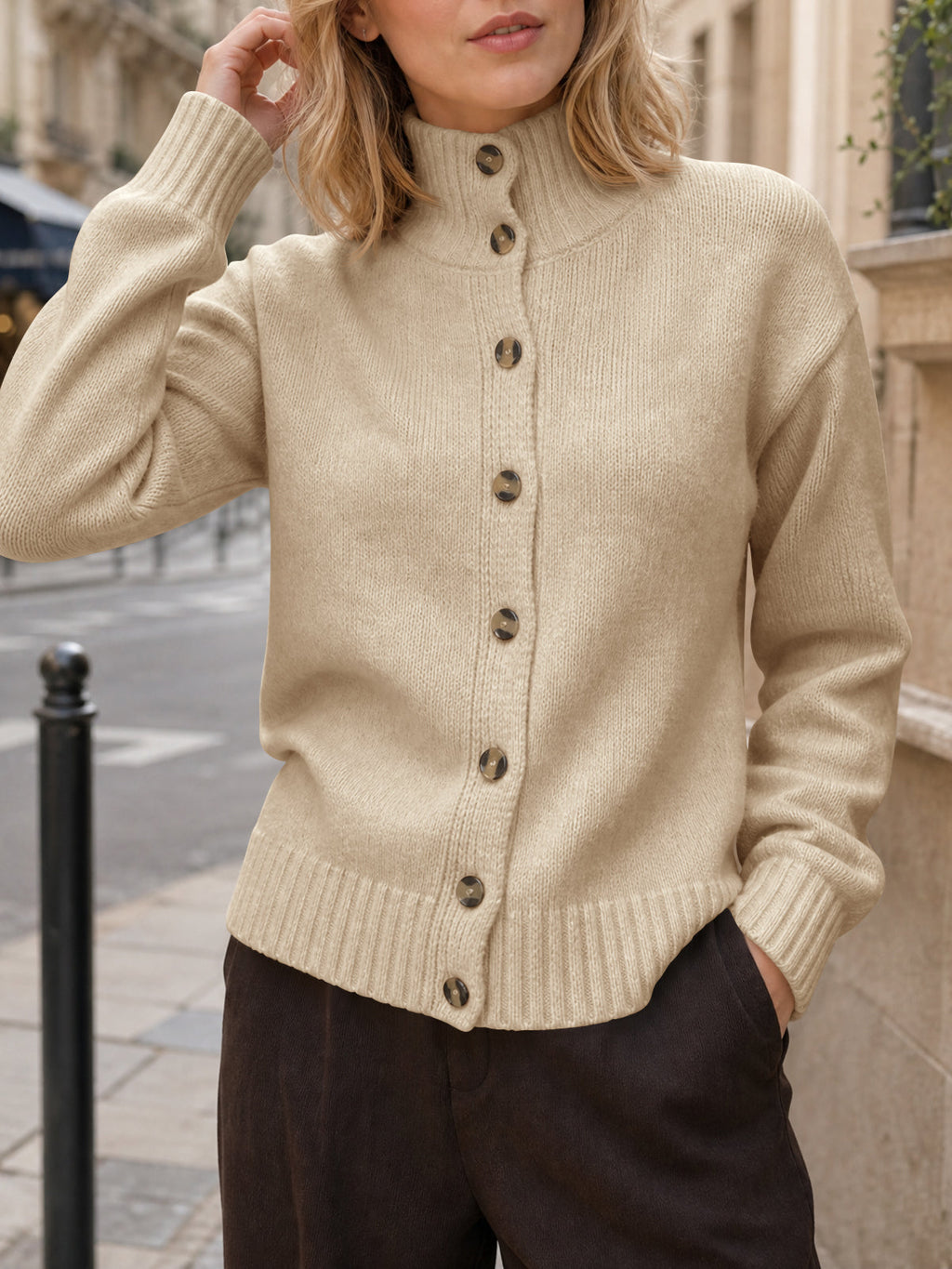 usvara Womens Mock Neck Button Up Cardigans
