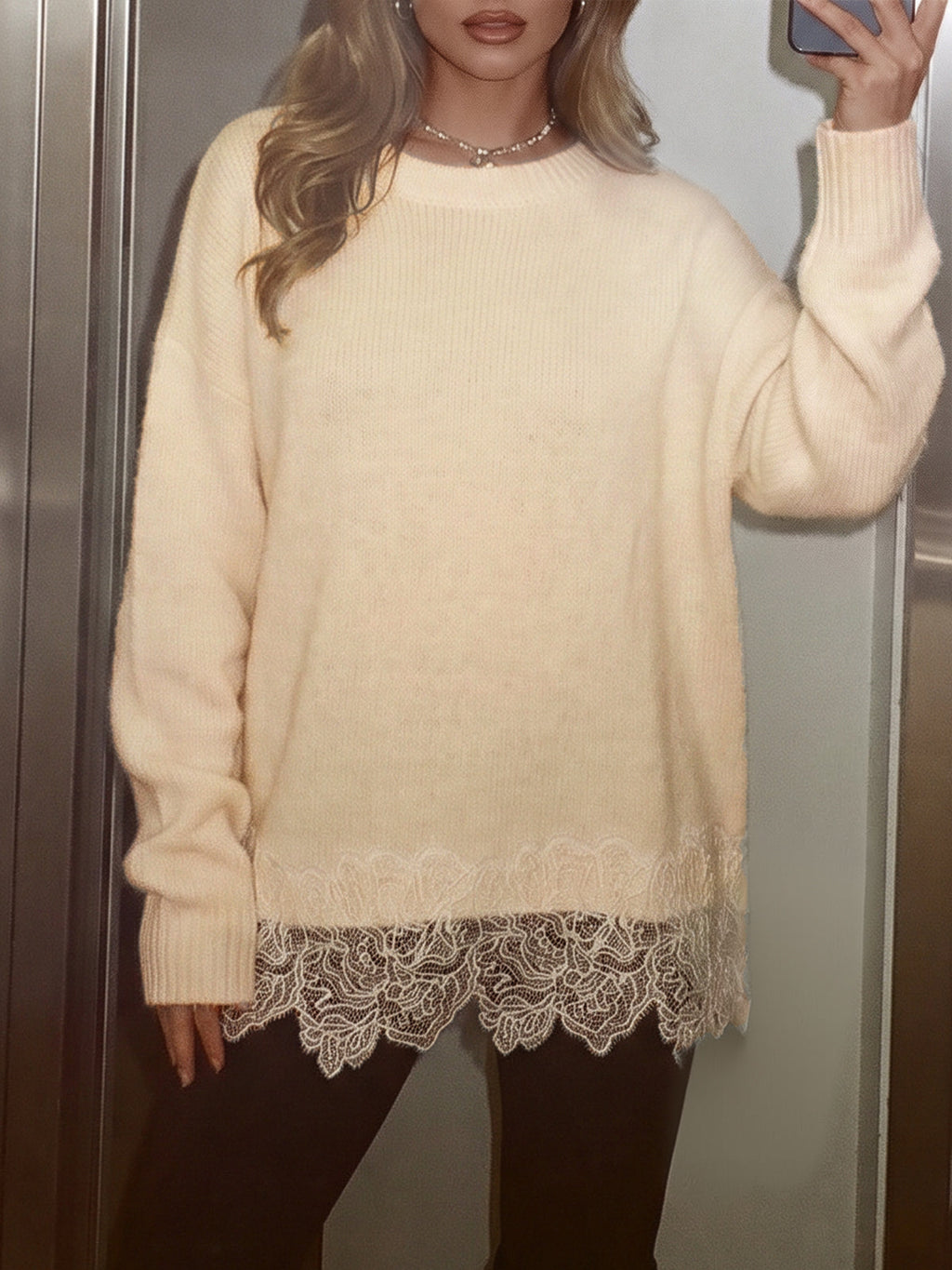 usvara Women Lace Patchwork Sweater