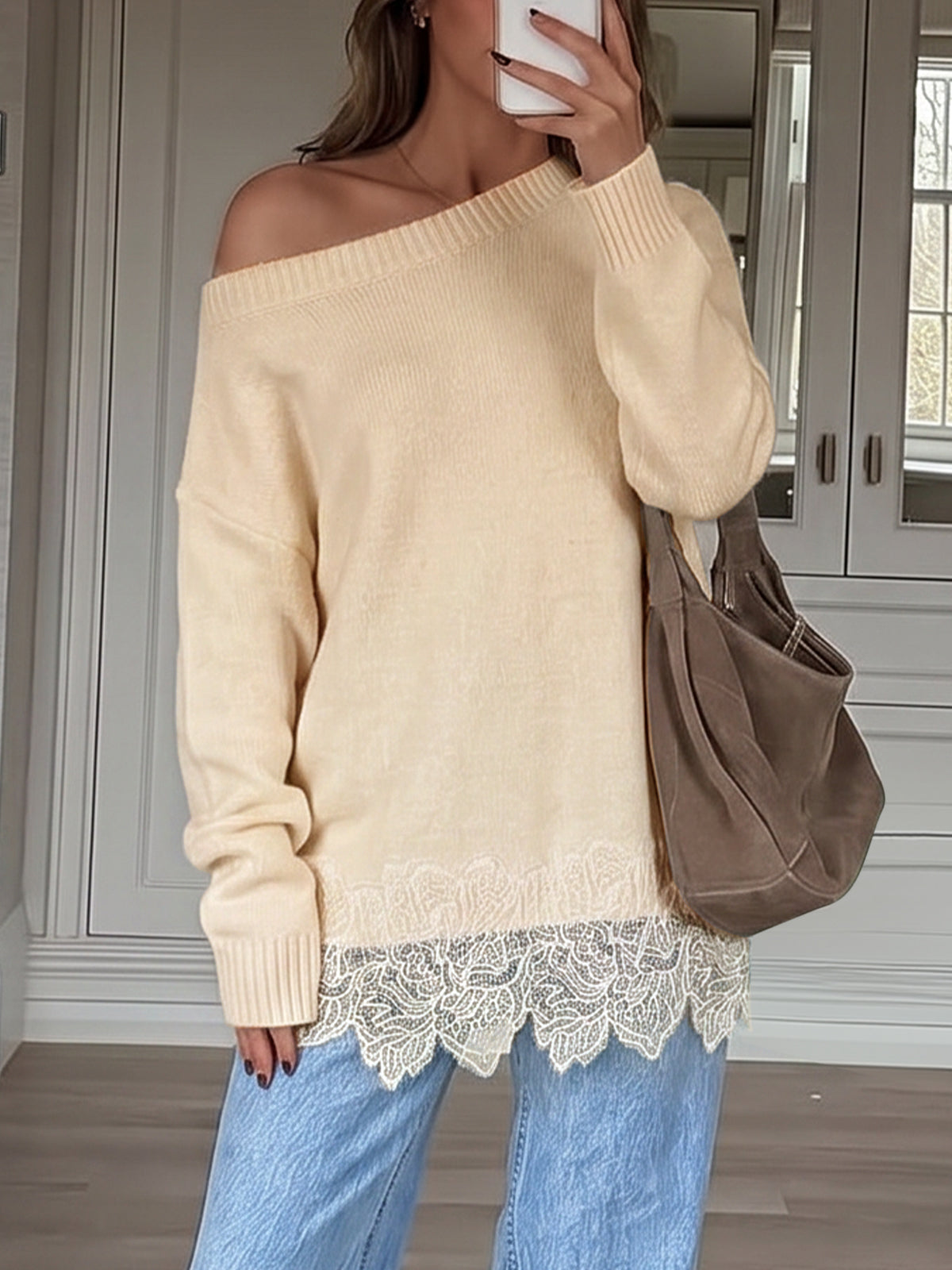 usvara Women Lace Patchwork Sweater