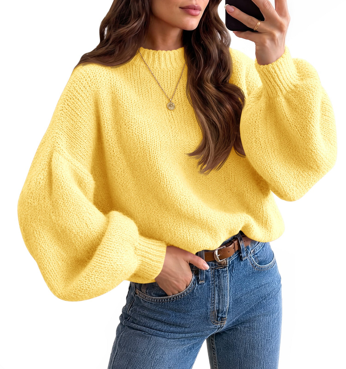 usvara Womens Crew Neck Slouchy Knit Pullover