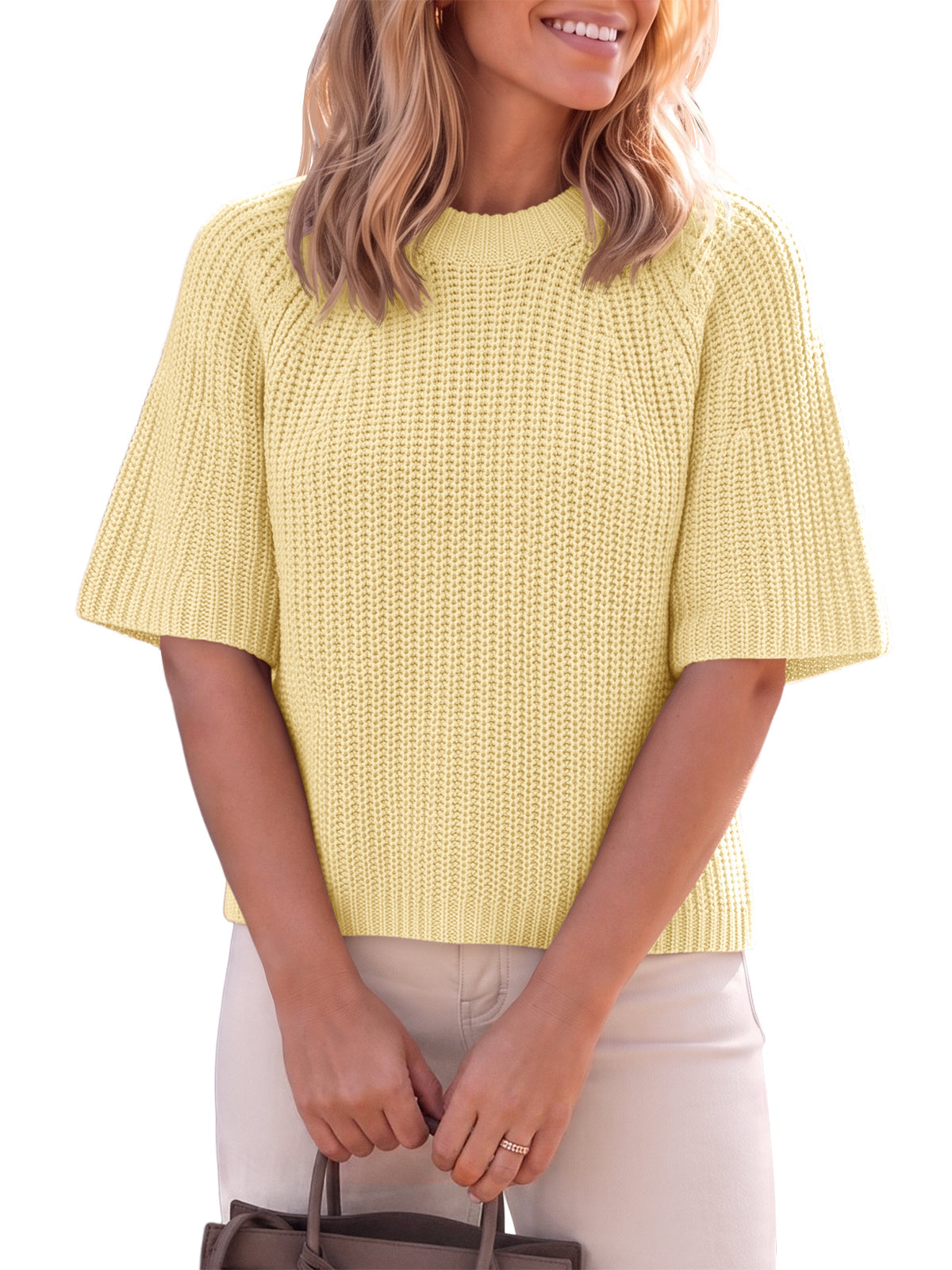 usvara Womens Short Sleeve Cropped Sweater