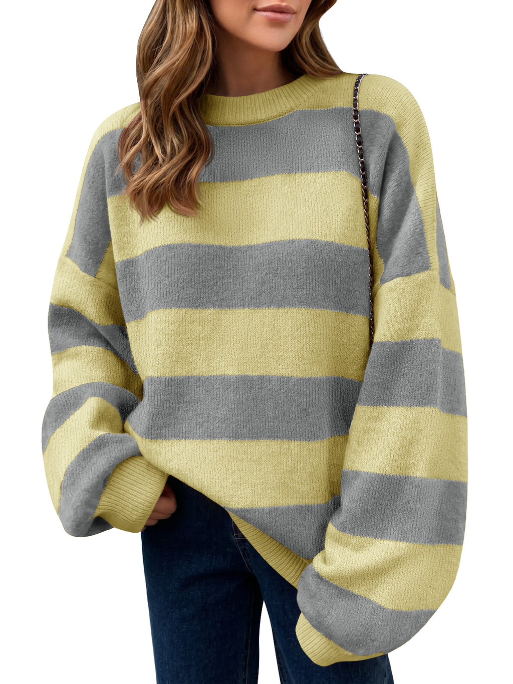 usvara Womens Oversized Striped Knit Block Sweaters