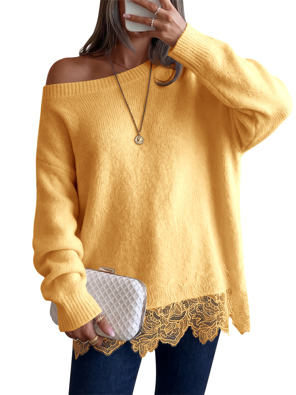 usvara Women Lace Patchwork Sweater