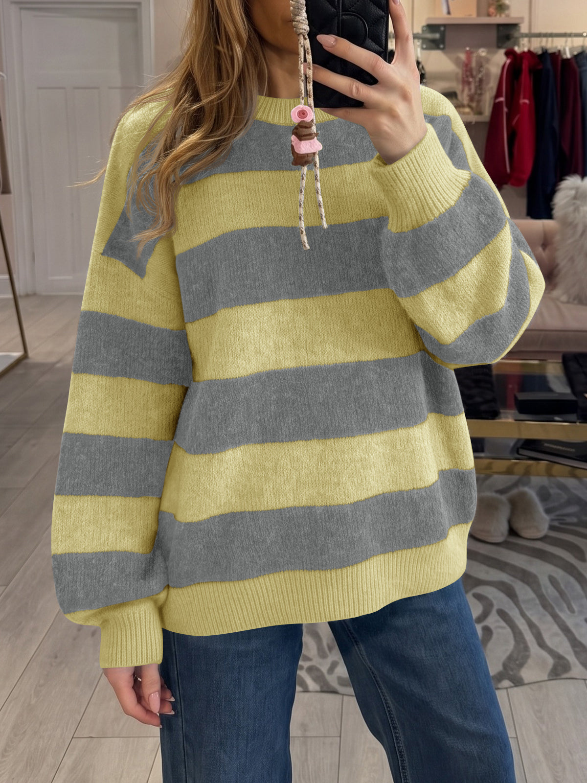 usvara Womens Oversized Striped Knit Block Sweaters