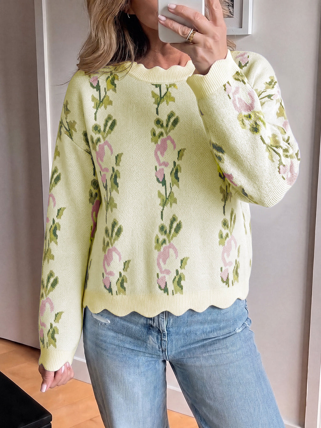 usvara Women Floral Long Sleeve Sweater