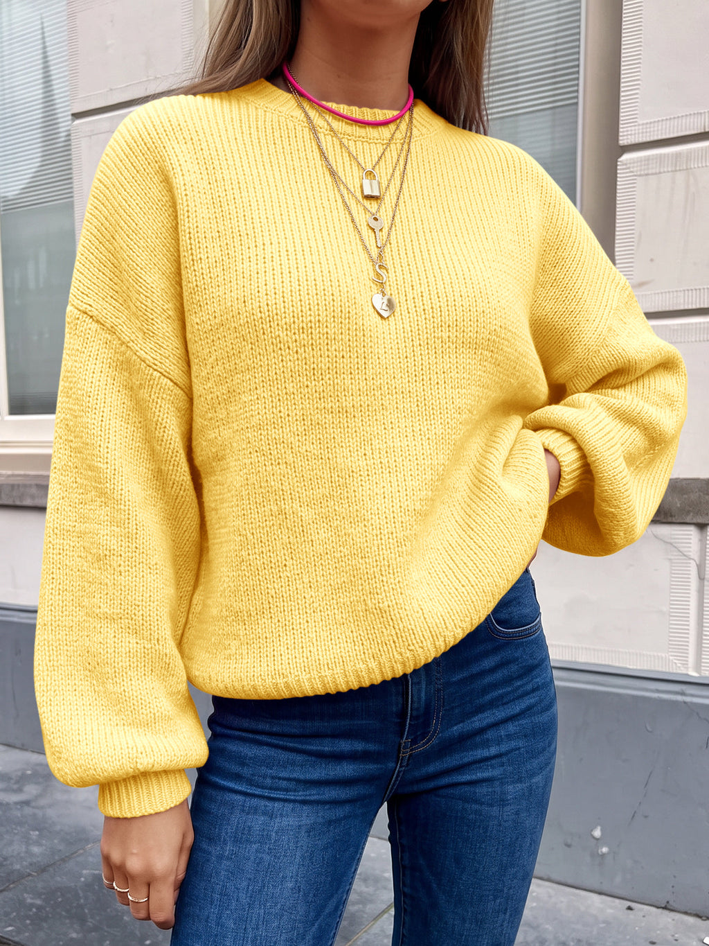 usvara Womens Crew Neck Slouchy Knit Pullover