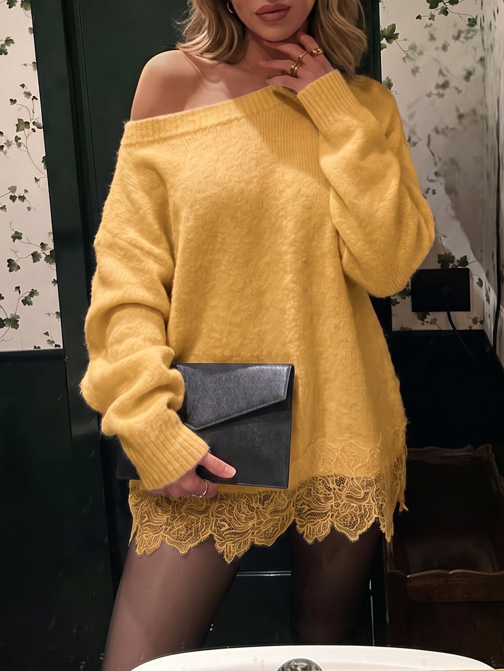 usvara Women Lace Patchwork Sweater