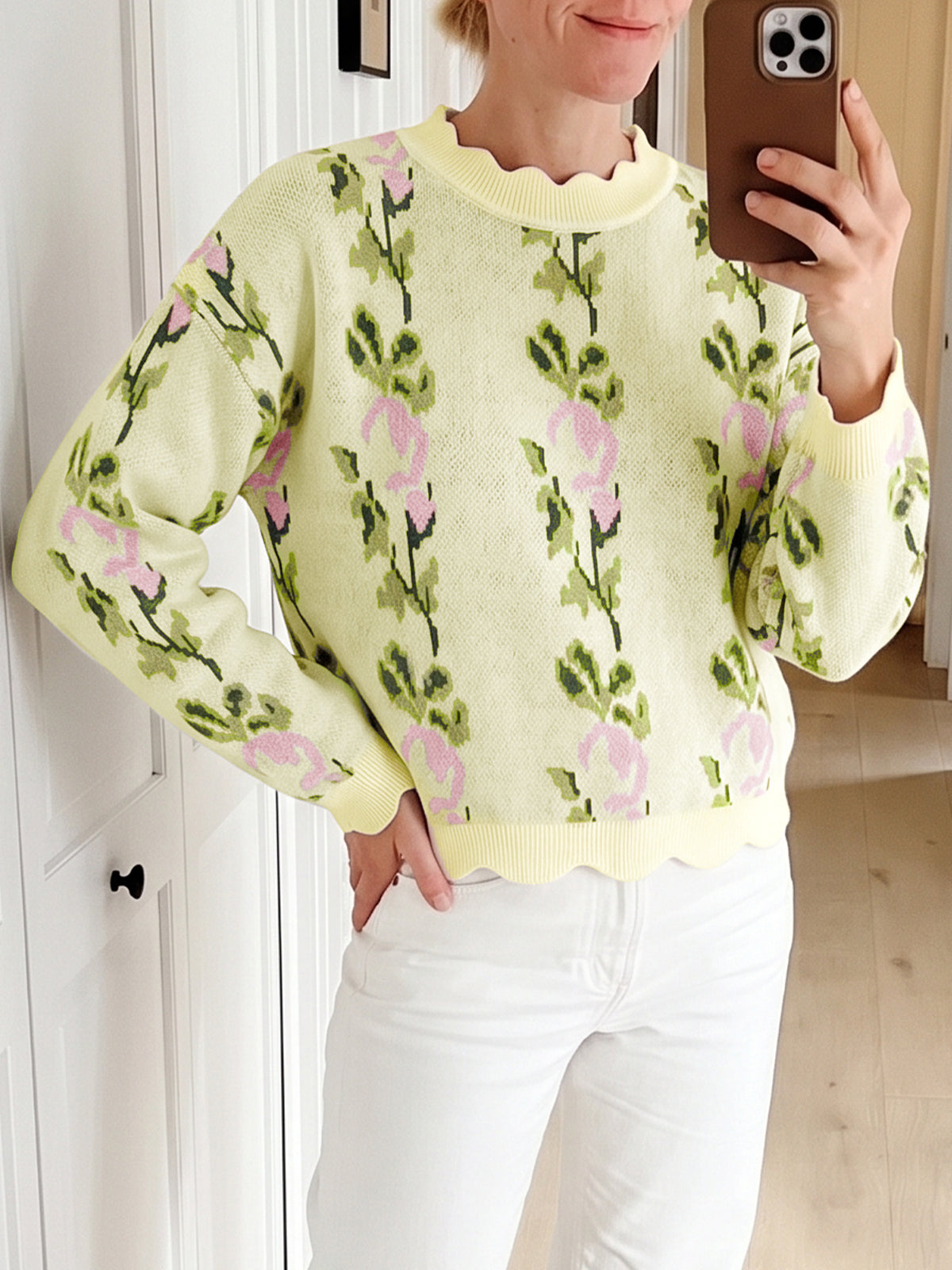 usvara Women Floral Long Sleeve Sweater