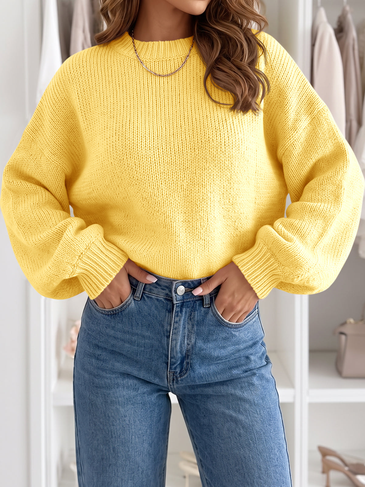 usvara Womens Crew Neck Slouchy Knit Pullover