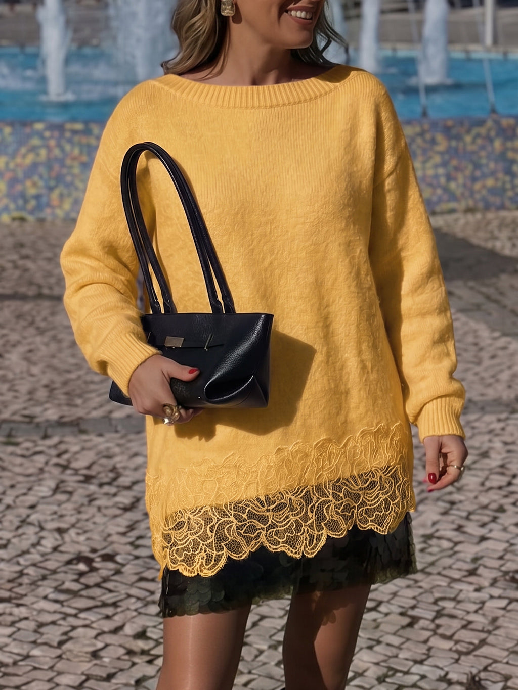usvara Women Lace Patchwork Sweater
