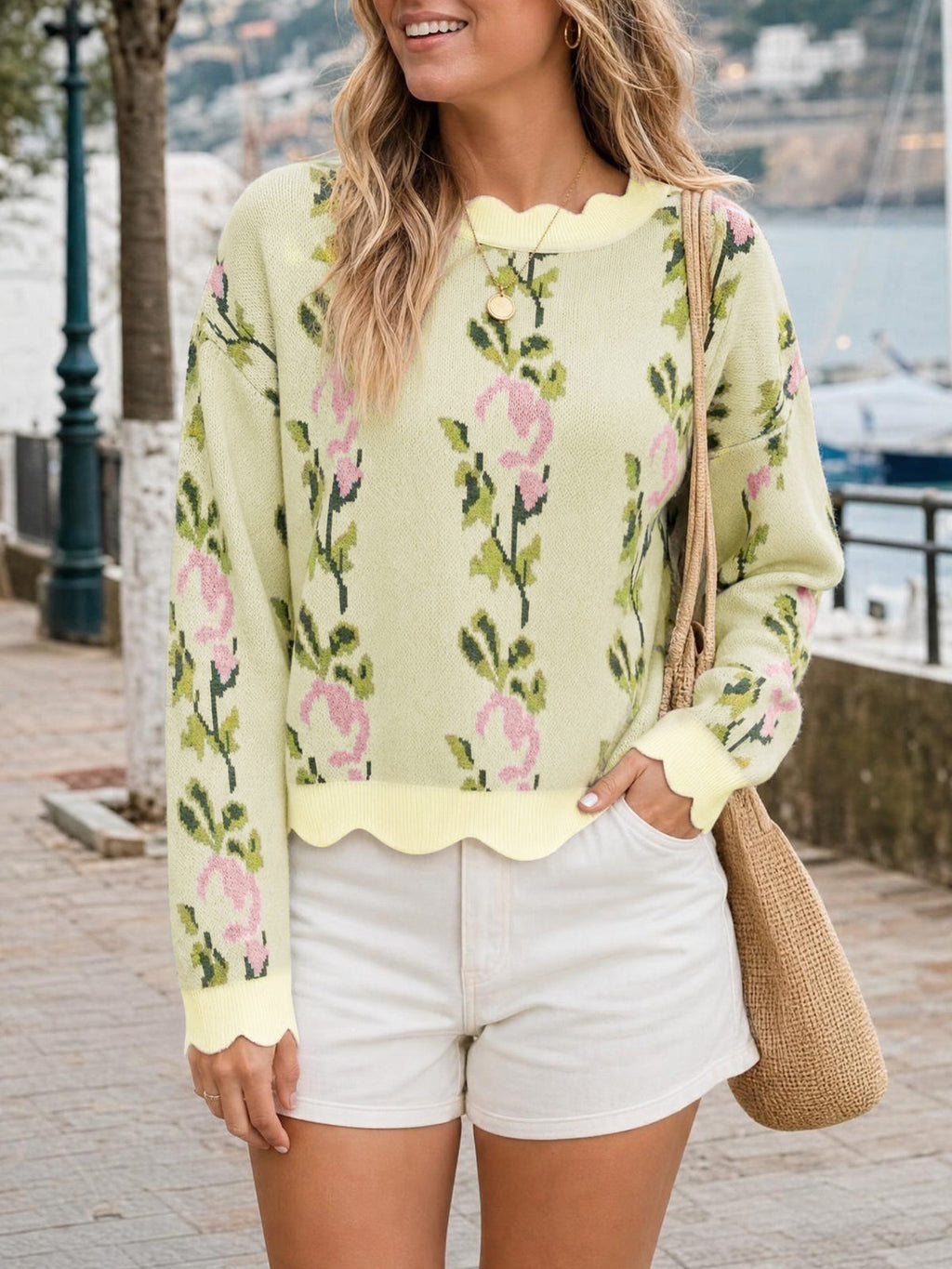 usvara Women Floral Long Sleeve Sweater
