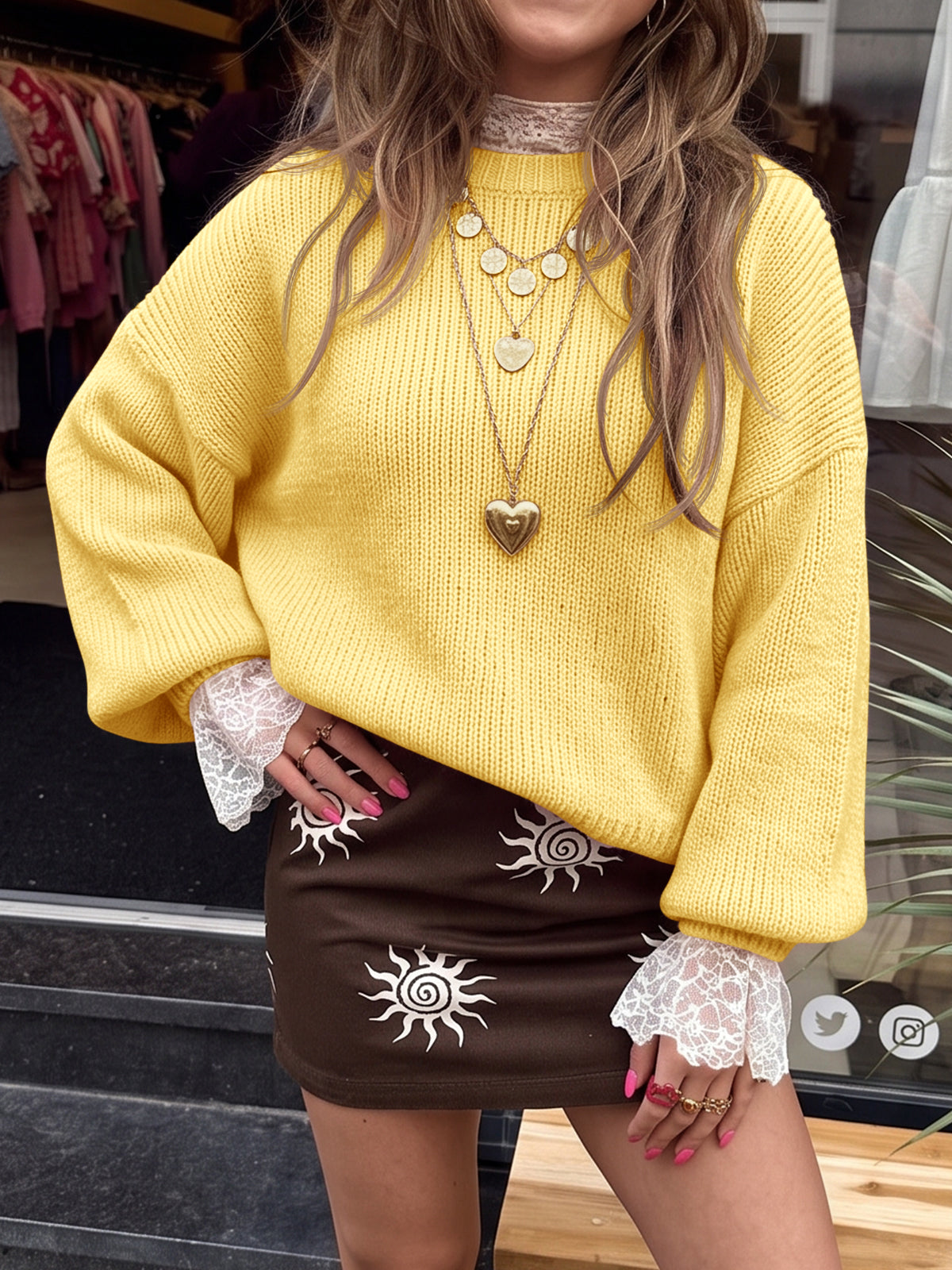 usvara Womens Crew Neck Slouchy Knit Pullover