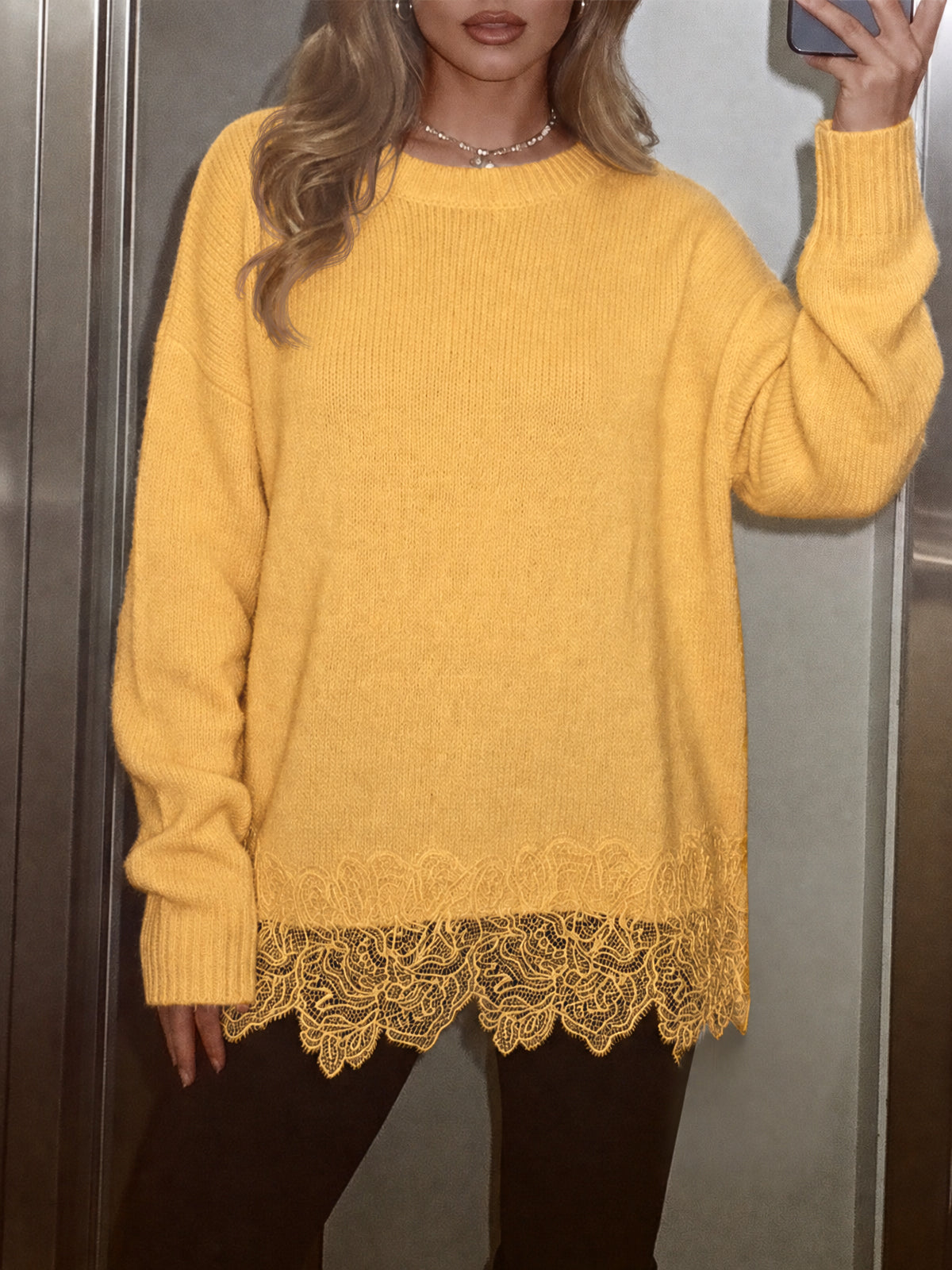 usvara Women Lace Patchwork Sweater