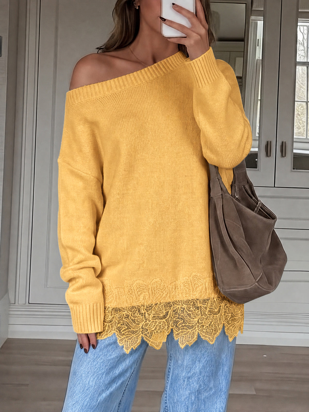 usvara Women Lace Patchwork Sweater
