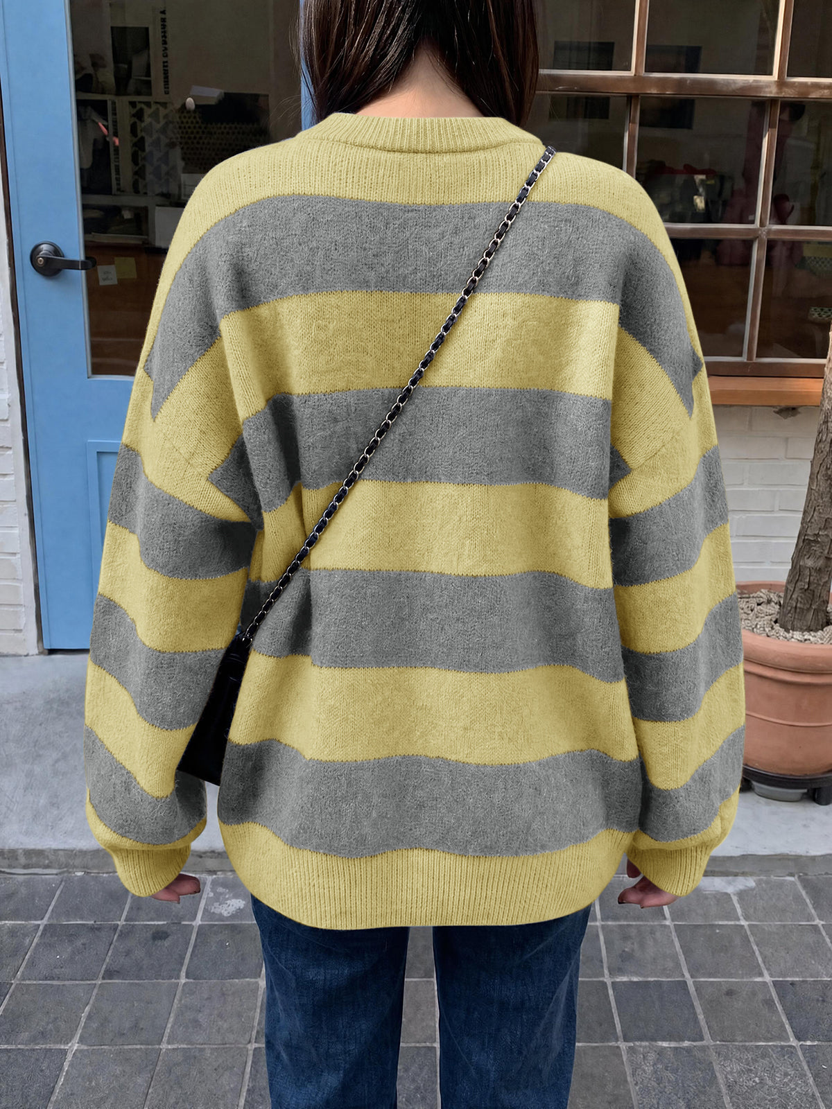 usvara Womens Oversized Striped Knit Block Sweaters