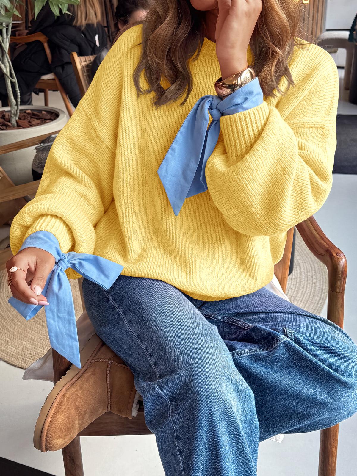 usvara Womens Crew Neck Slouchy Knit Pullover