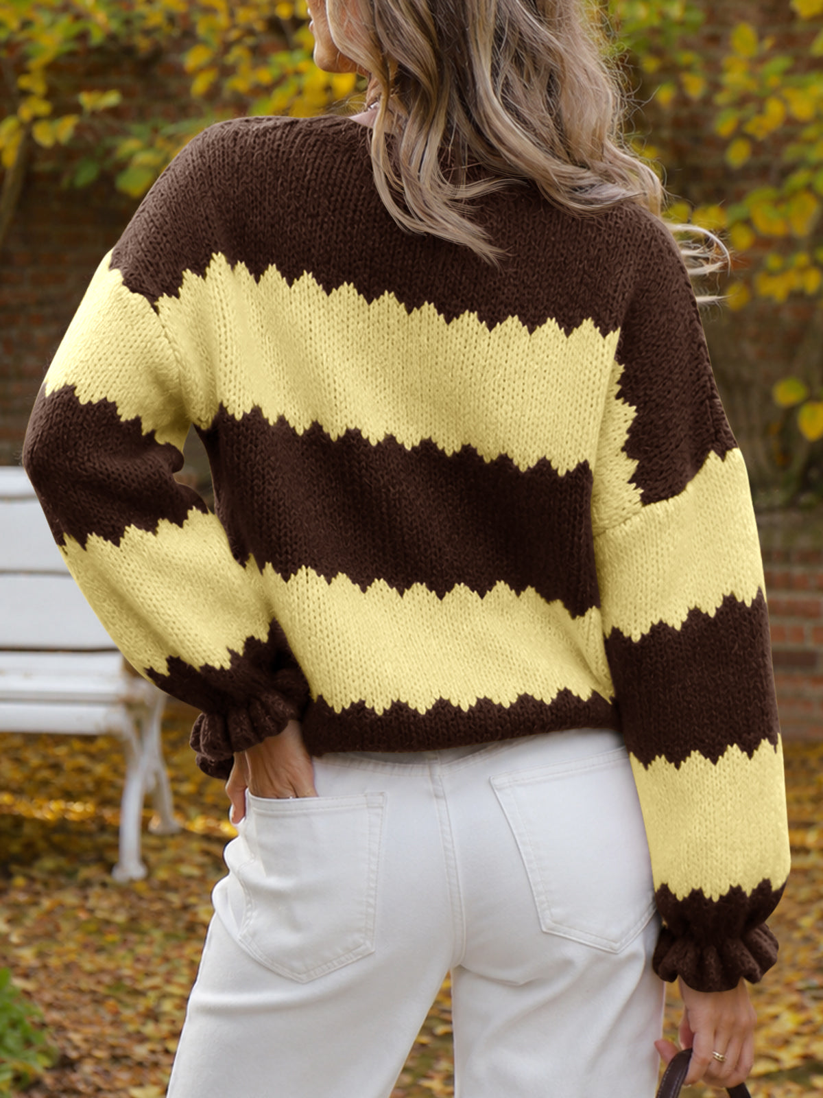 usvara Womens Striped Color Block Ruffle Sweaters