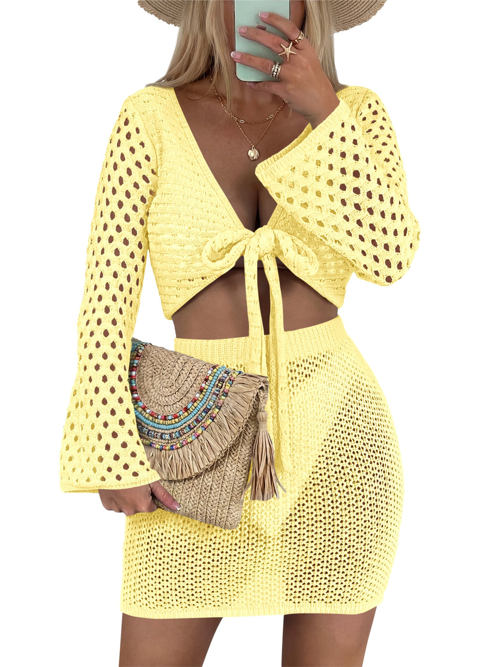 usvara Womens 2 Piece Crochet Swimsuit Coverup Set