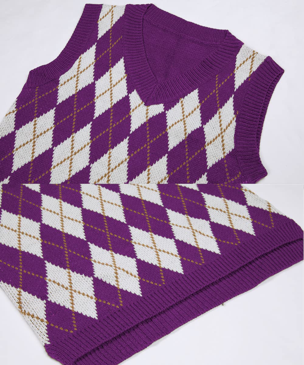 usvara Womens V Neck Argyle Knit Tops