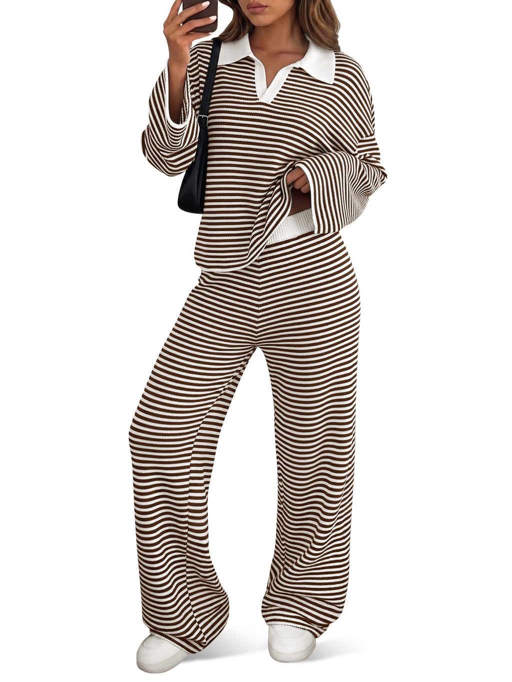 usvara Womens Striped 2 Piece Knit Outfit