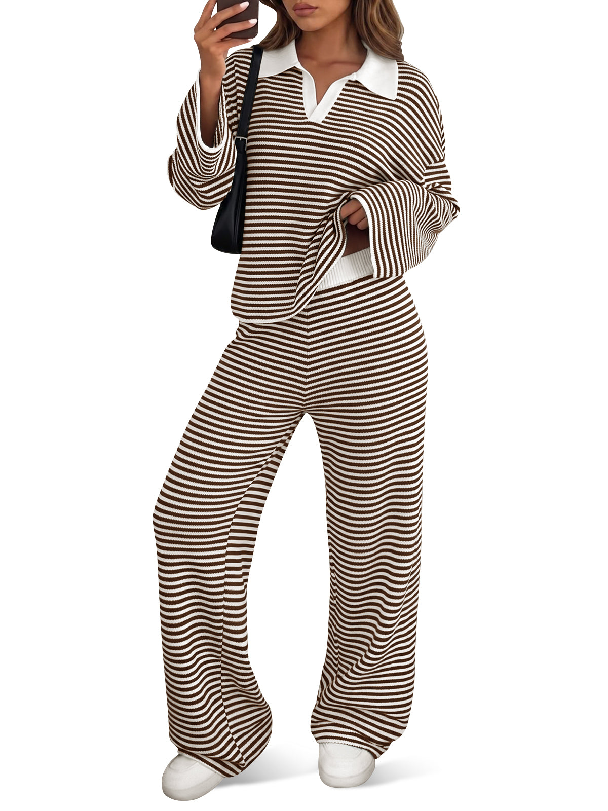 usvara Womens Striped 2 Piece Knit Outfit