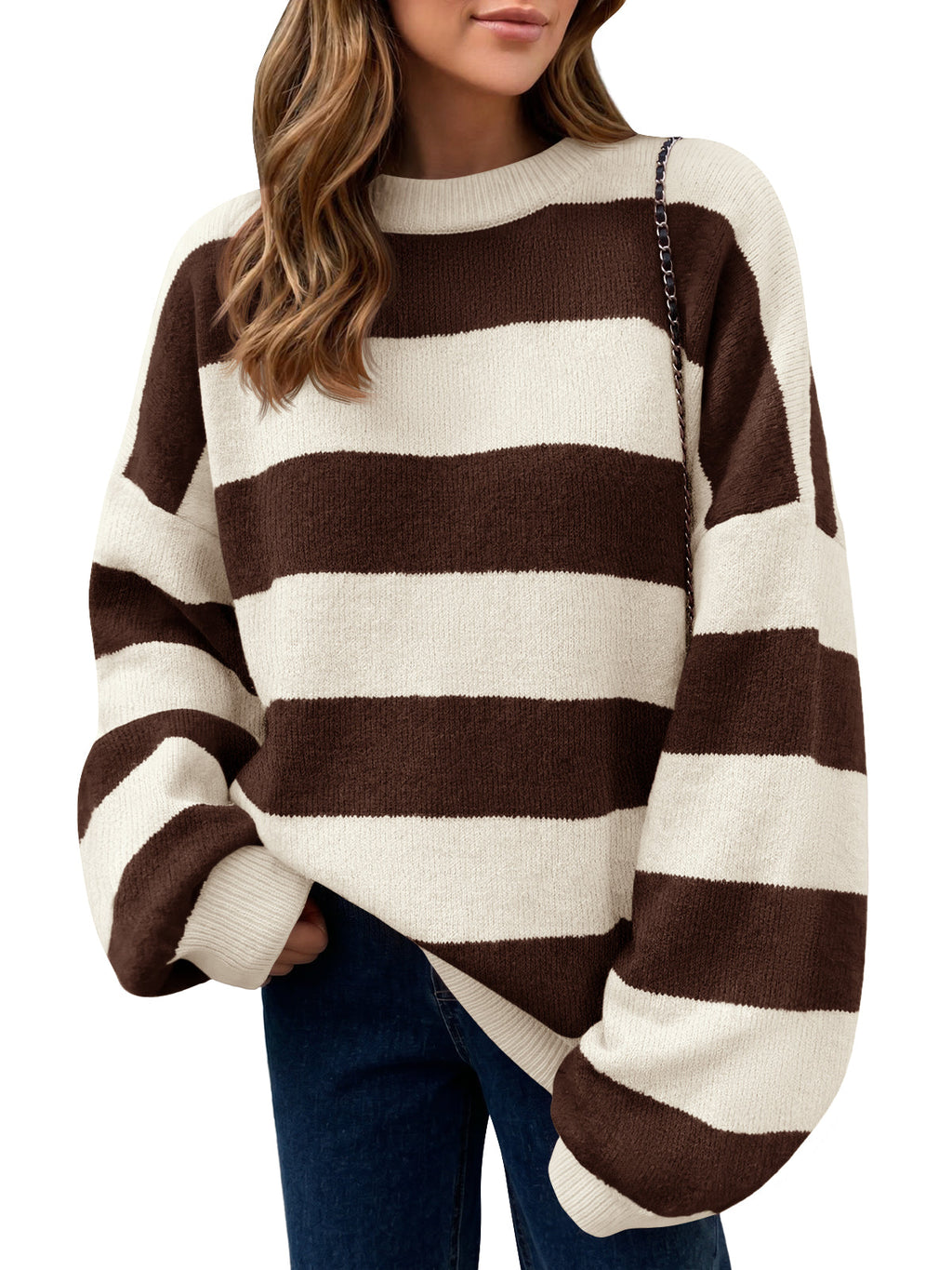 usvara Womens Oversized Striped Knit Block Sweaters