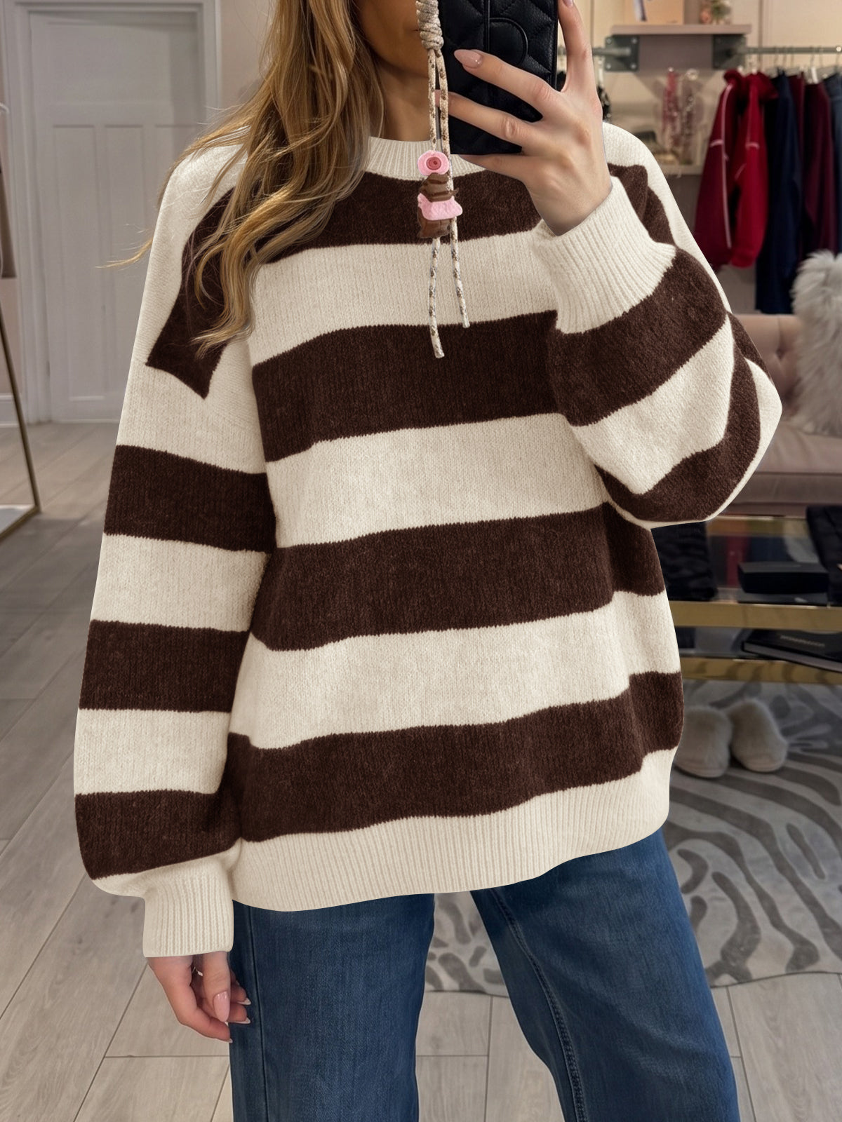 usvara Womens Oversized Striped Knit Block Sweaters