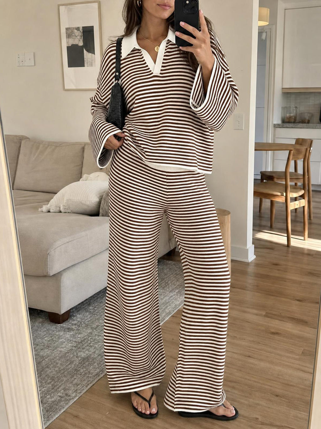 usvara Womens Striped 2 Piece Knit Outfit