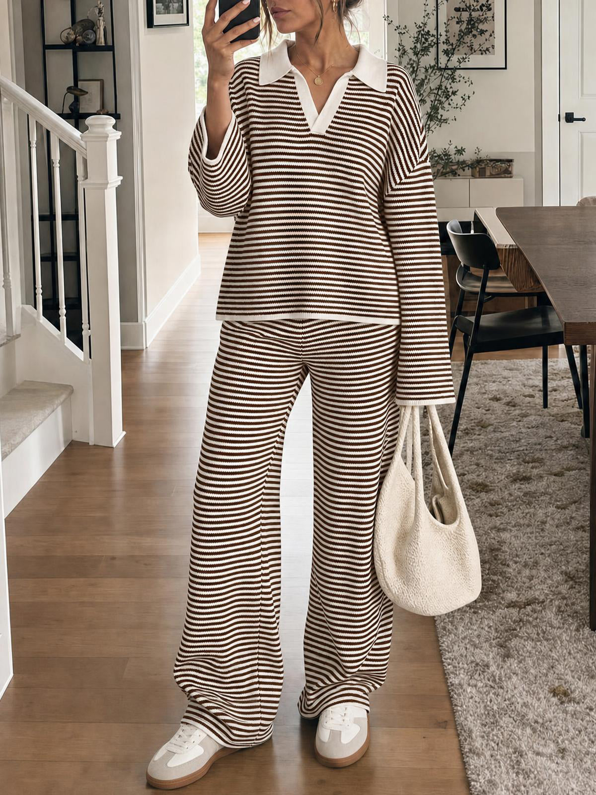usvara Womens Striped 2 Piece Knit Outfit