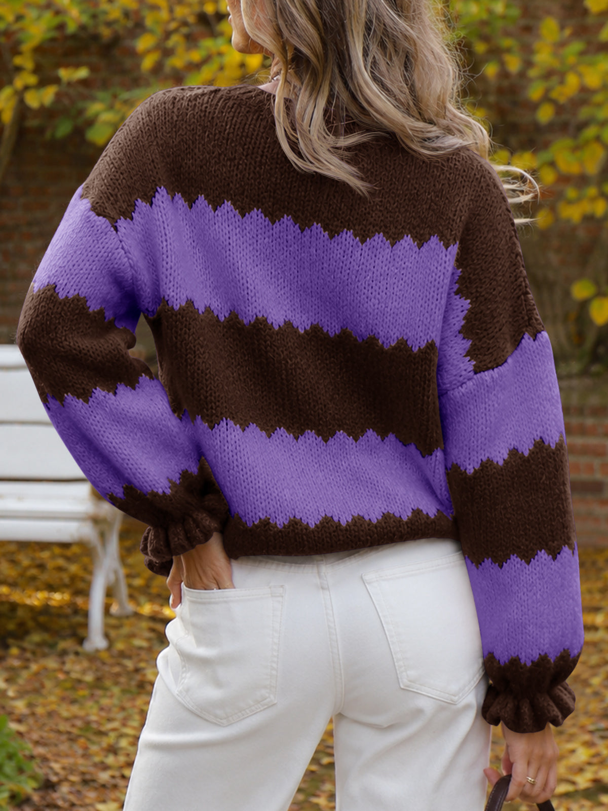 usvara Womens Striped Color Block Ruffle Sweaters
