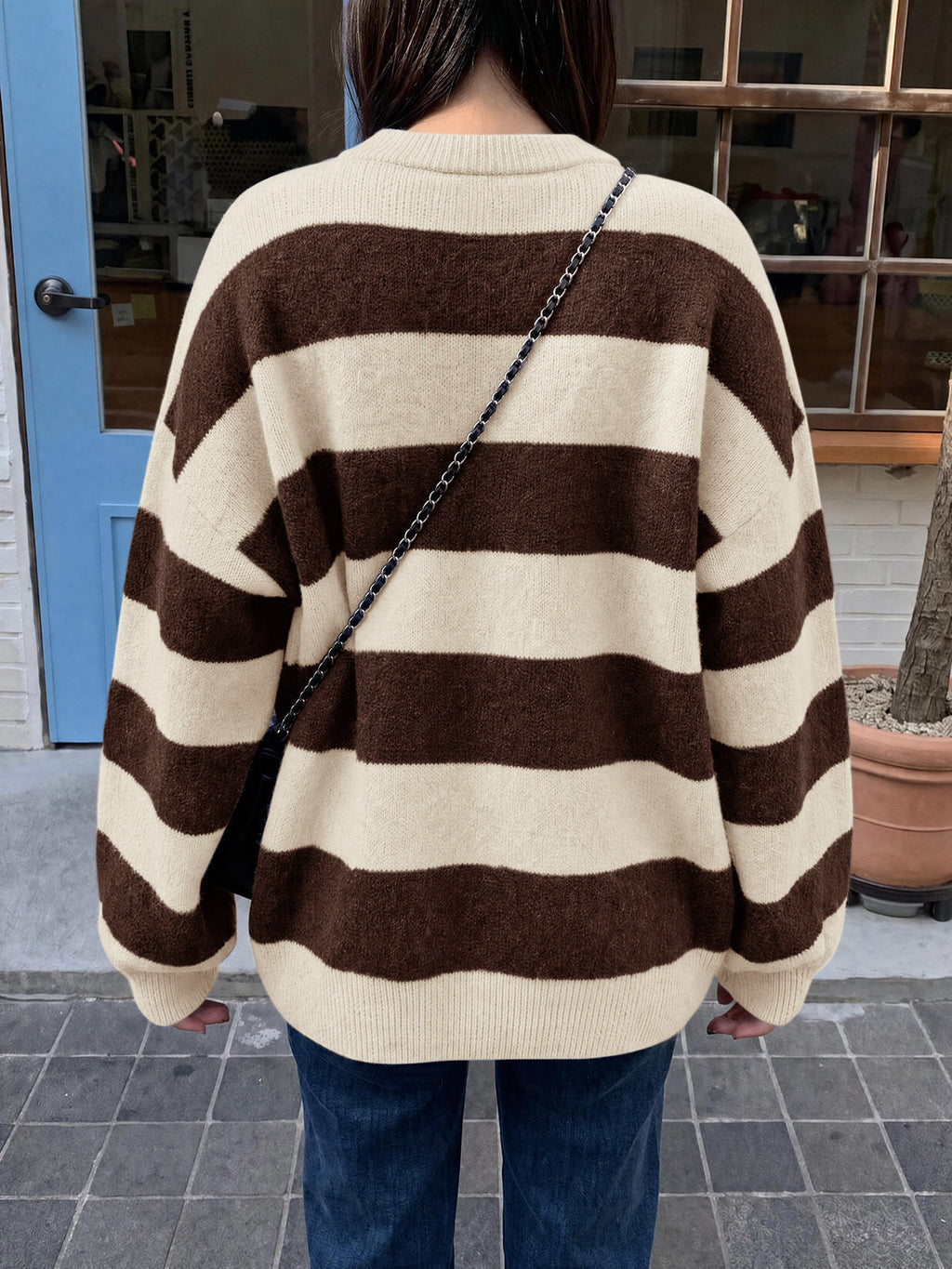 usvara Womens Oversized Striped Knit Block Sweaters