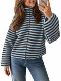 usvara Womens Striped Zip Knit Cardigan