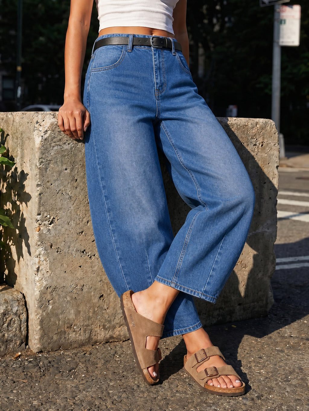usvara Women Barrel High Waisted Wide Leg Jeans