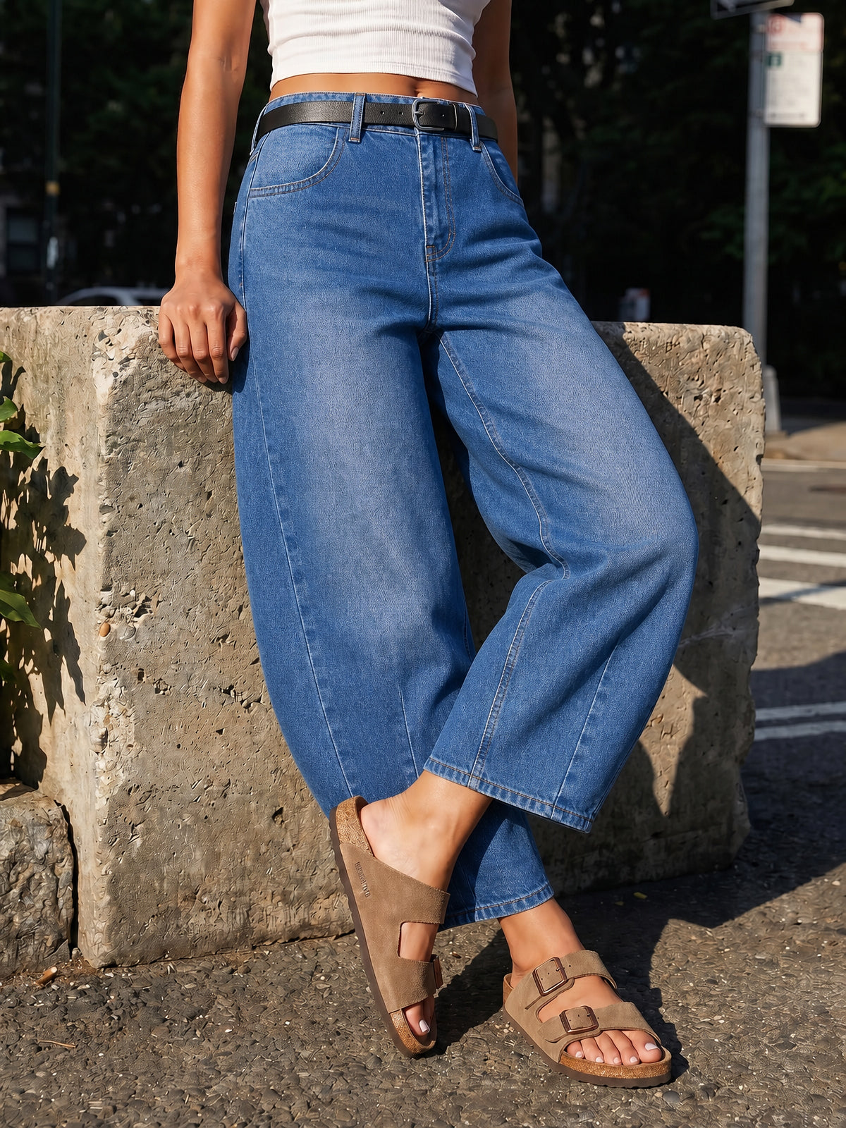 usvara Women Barrel High Waisted Wide Leg Jeans