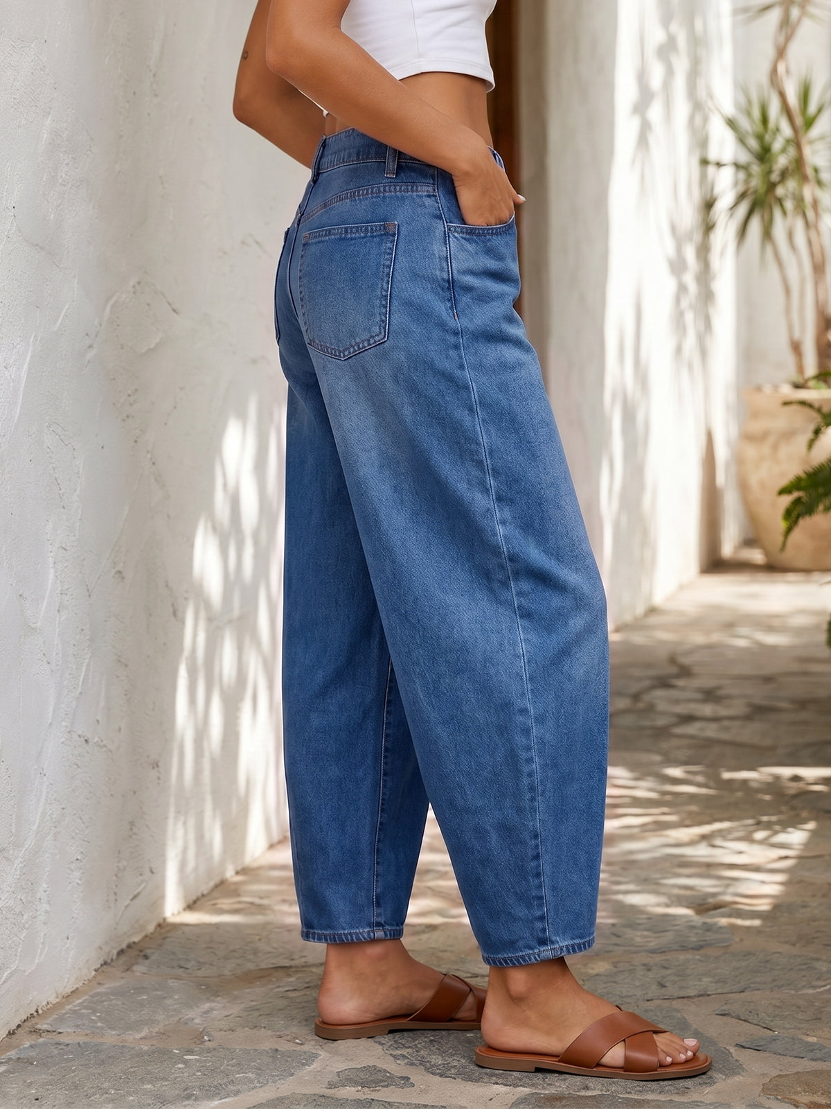 usvara Women Barrel High Waisted Wide Leg Jeans