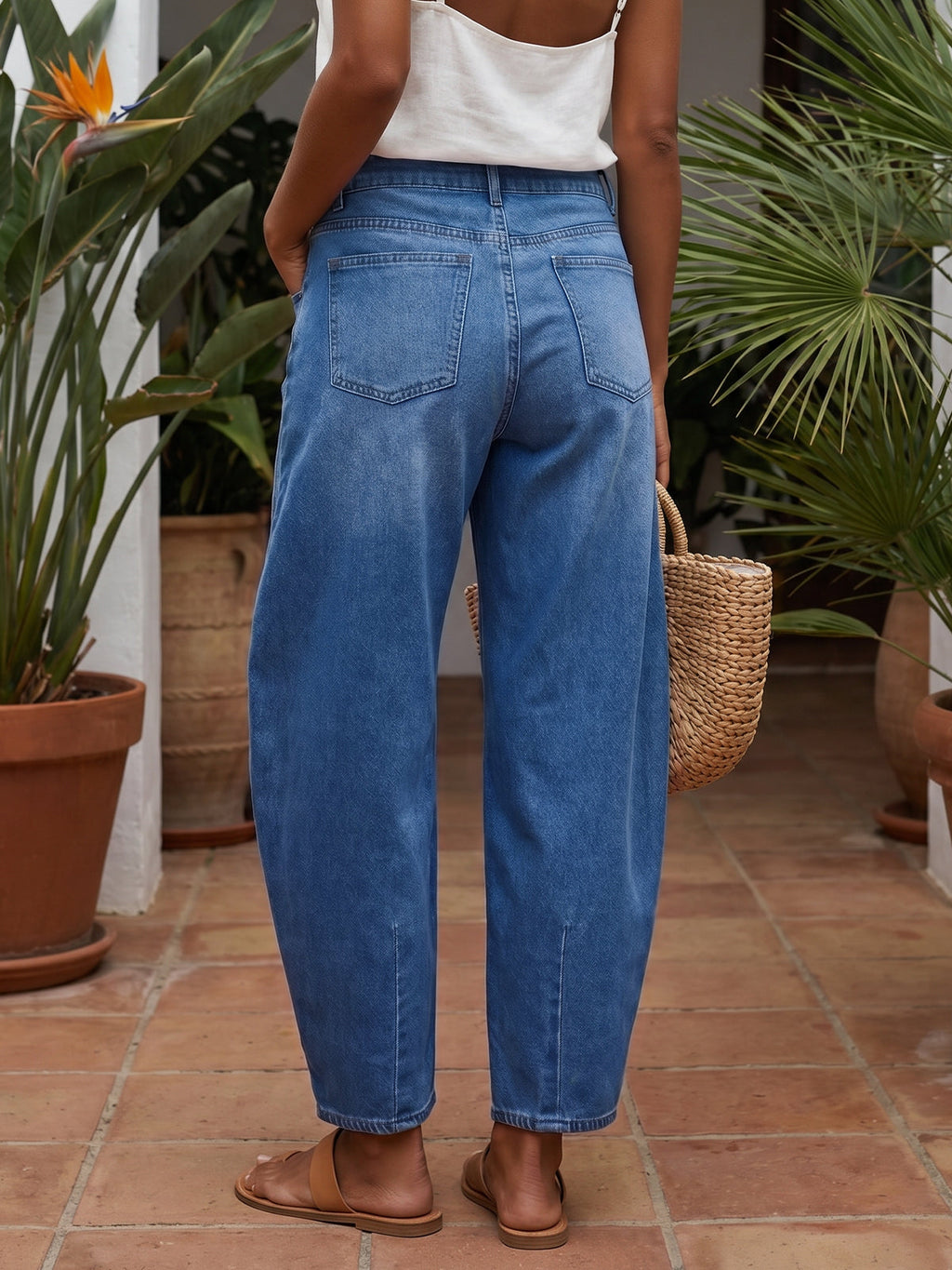 usvara Women Barrel High Waisted Wide Leg Jeans