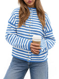 usvara Womens Striped Mock Neck Cardigan