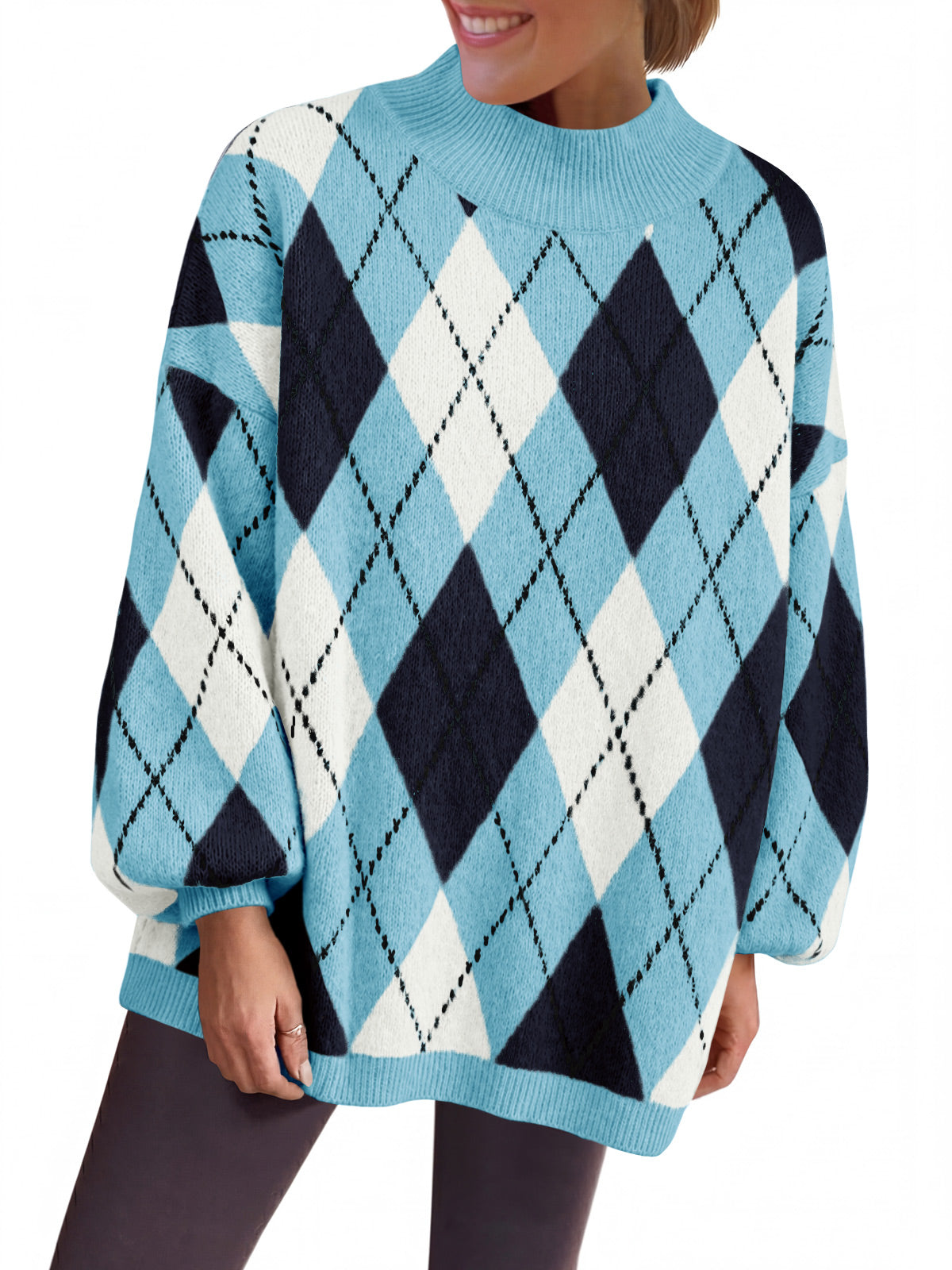 usvara Womens Oversized Argyle Fall Winter Sweater