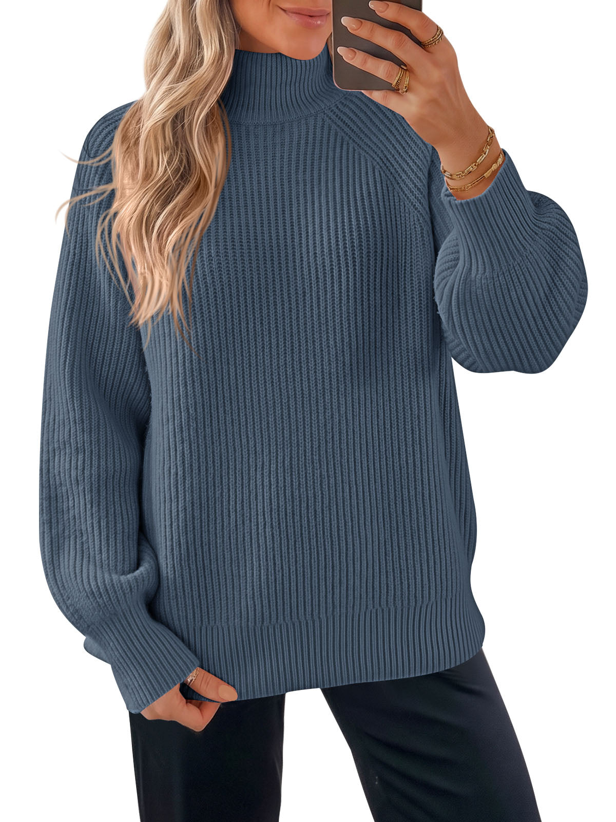 usvara Womens High Neck Oversized Knit Sweater