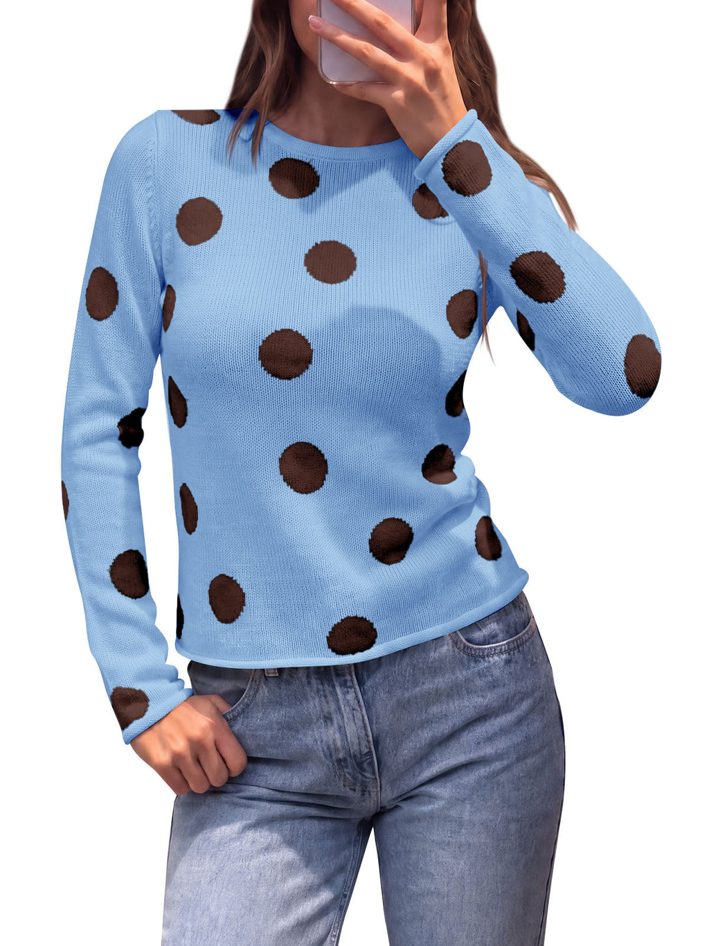 usvara Womens Polka Dot Long Sleeve Sweater