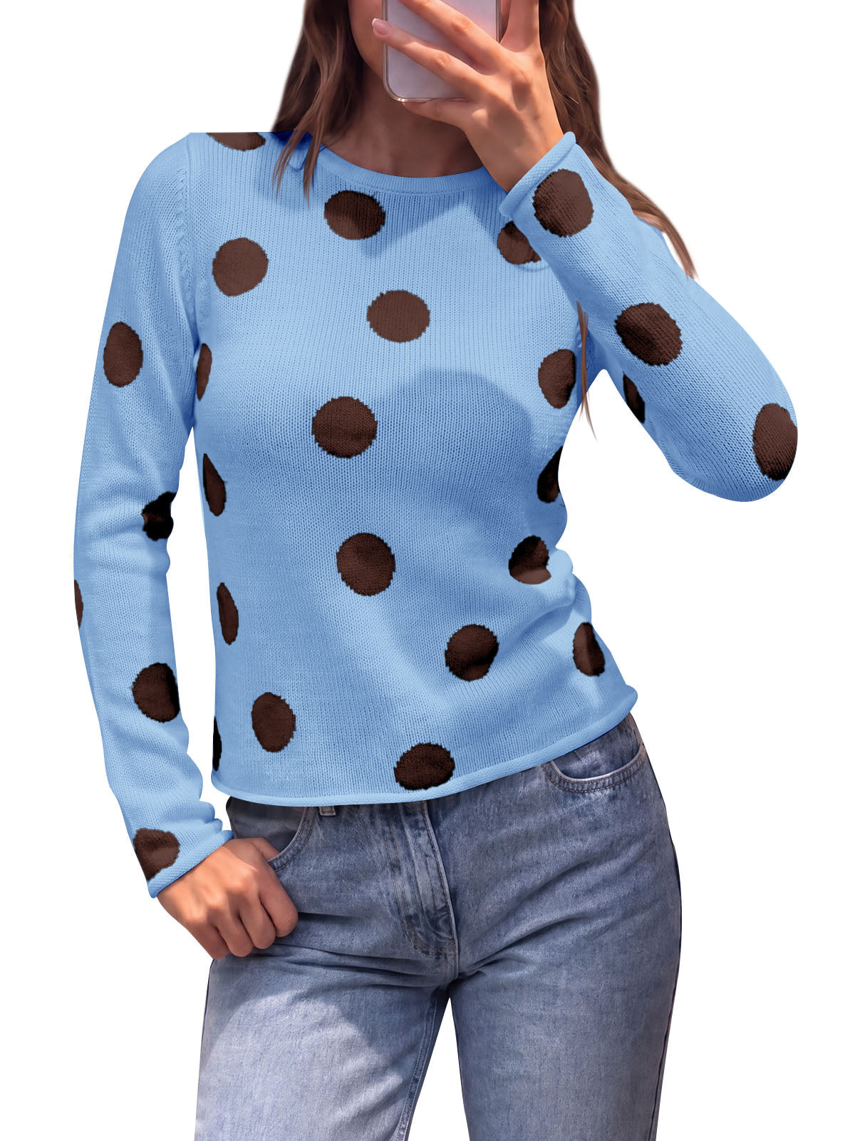 usvara Womens Polka Dot Long Sleeve Sweater