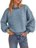 usvara Womens Striped Crew Neck Knit Sweater