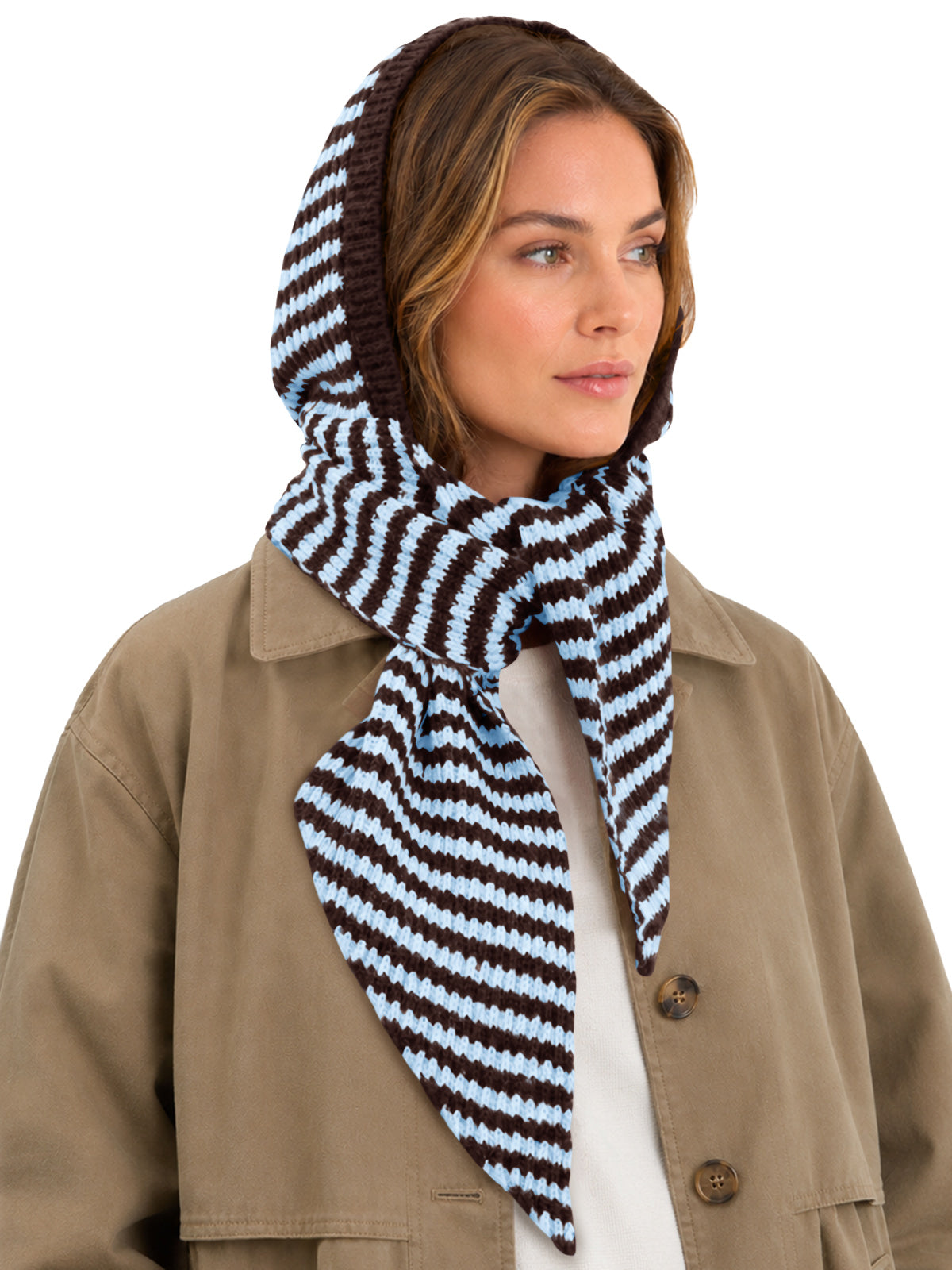 usvara Womens Striped Hooded Scarf Knit Hat