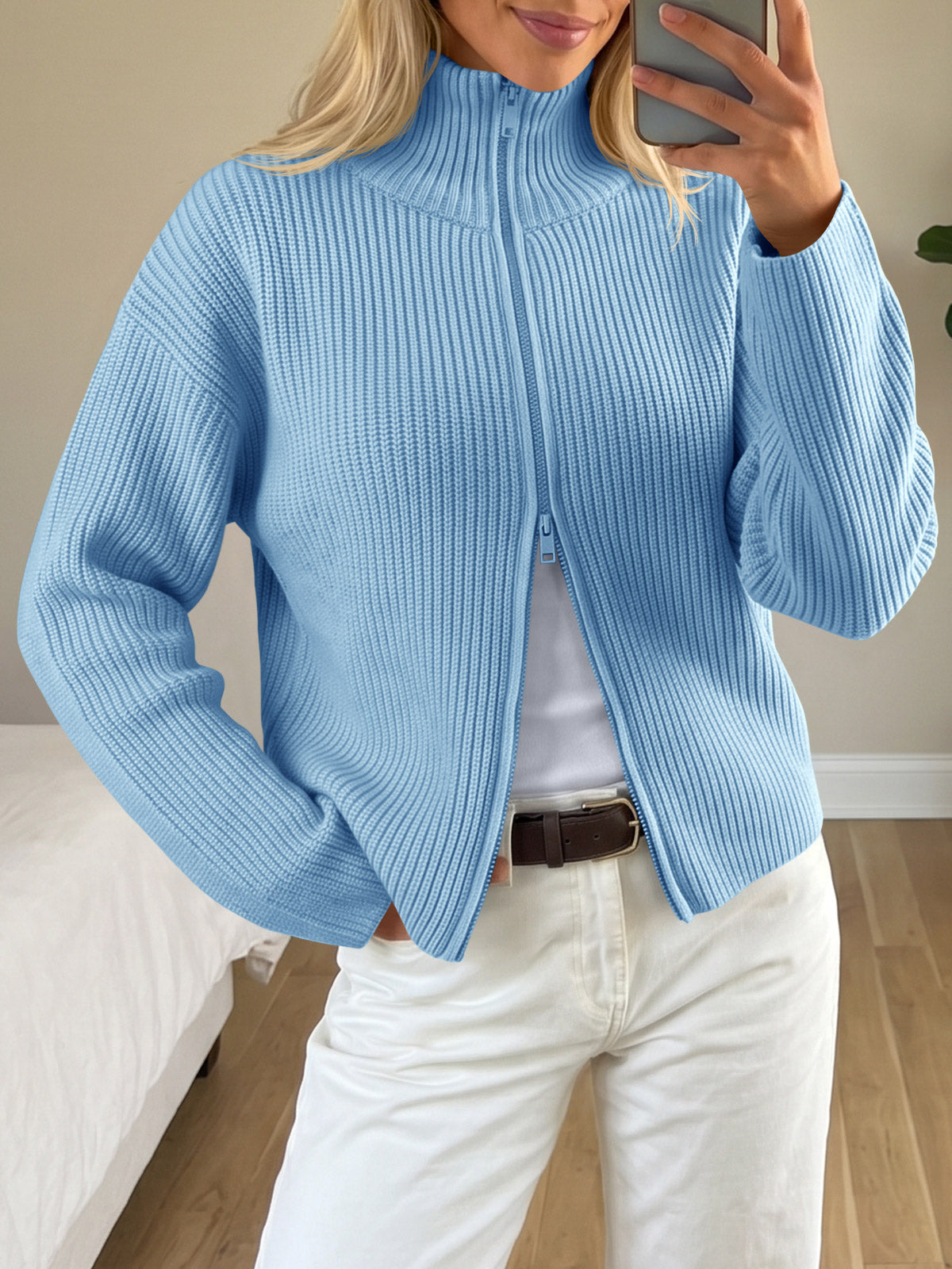 usvara Women Zip Up Chunky Knit Sweater